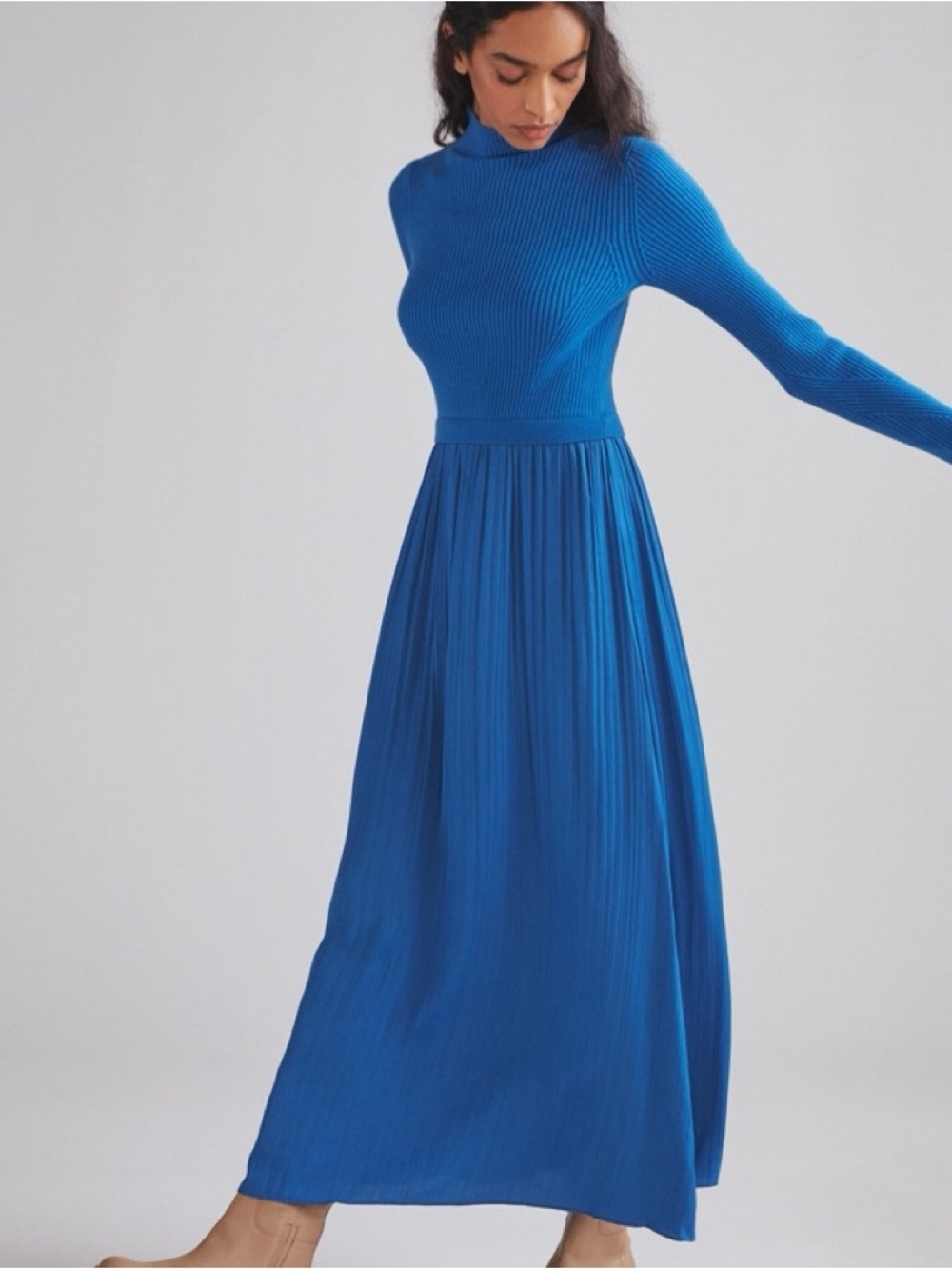 Anthropologie Thea Long Sleeve Twofer Maxi Dress in Vibrant Blue